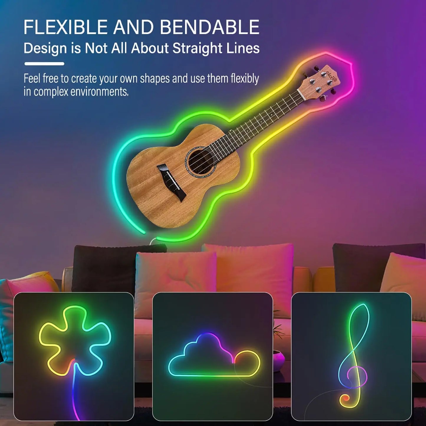 10M/5M/3M Neon WIFI RGB Led Strip Lights Outdoor Waterproof with Music Sync, 108leds/m DIY Tape with Remote and App for Bedroom