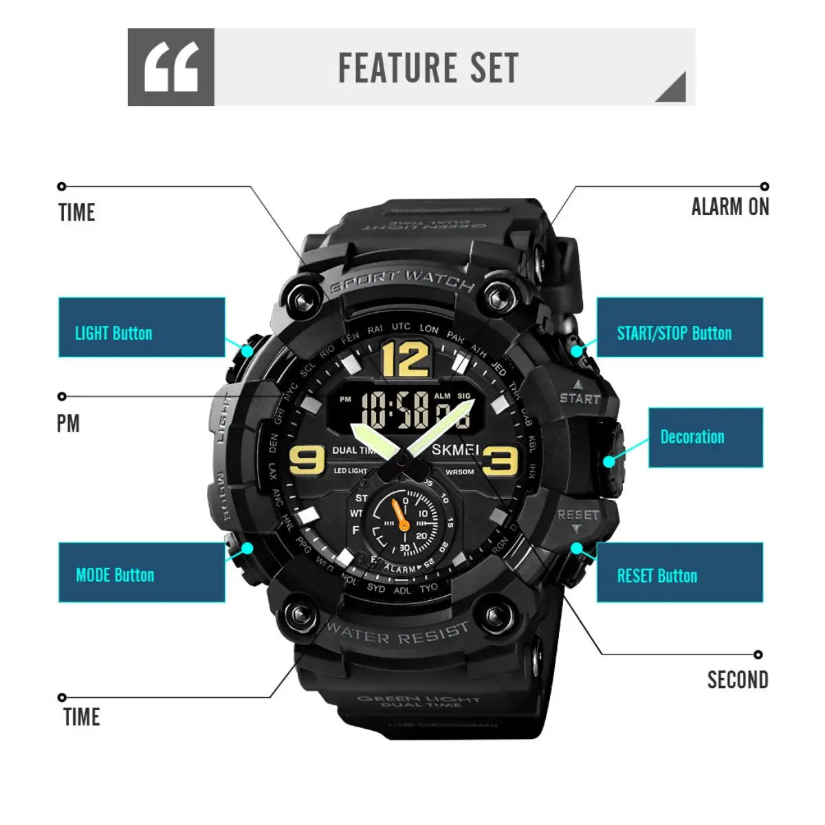 SKMEI Male Countdown Waterproof Electronics Watches 3 Time Digital Sports Wristwatches For Mens Women Fashion Alarm Date Watch
