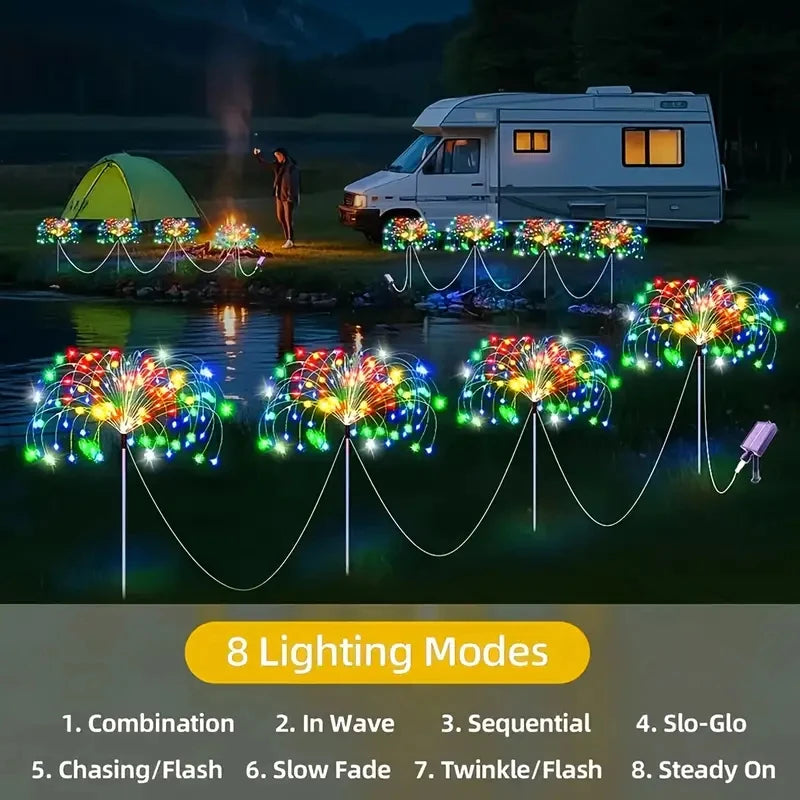 Solar LED Fireworks Lights 8 Lighting Modes Waterproof DIY Solar Outdoor Decorative Fairy String Light for Garden Lawns Wedding