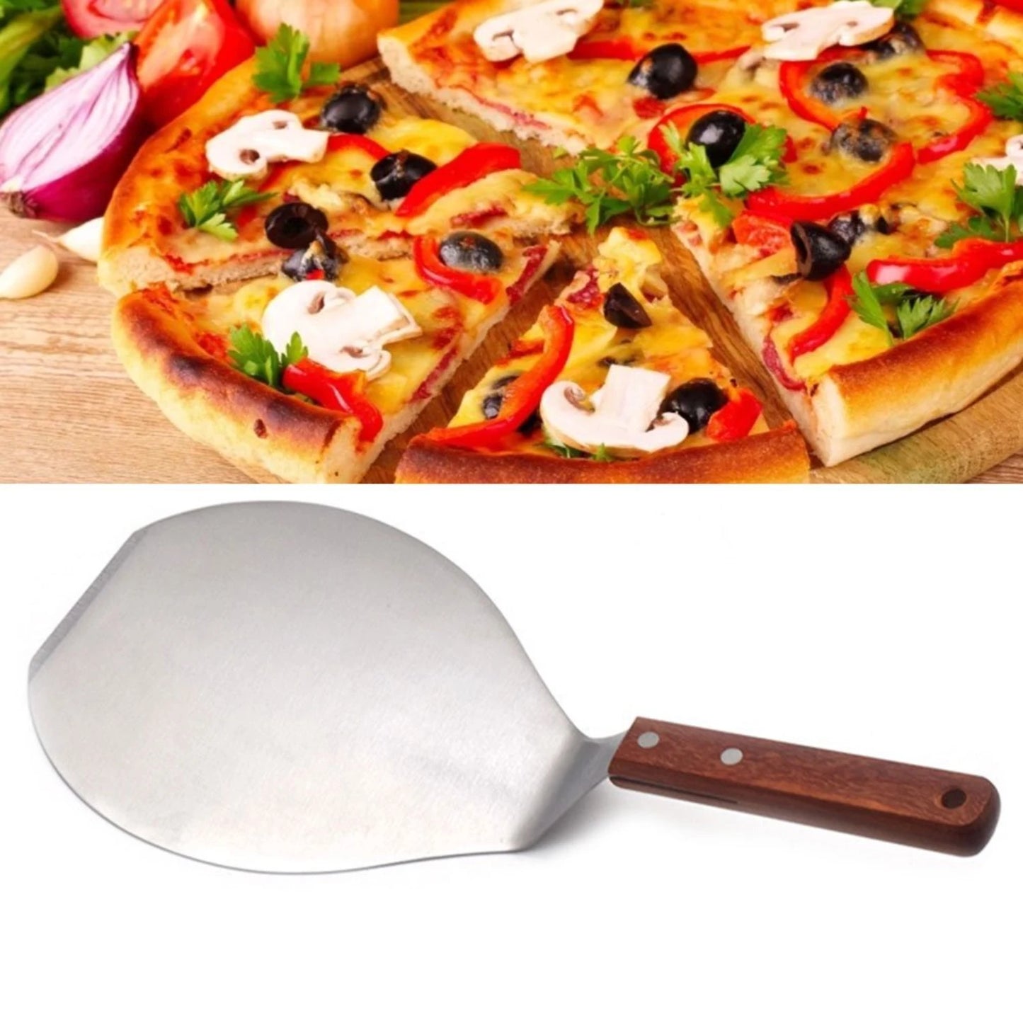 12 Inch Stainless Steel Pizza Peel Metal Round Pizza Paddle, Large Pizza Spatula with Wood Handle