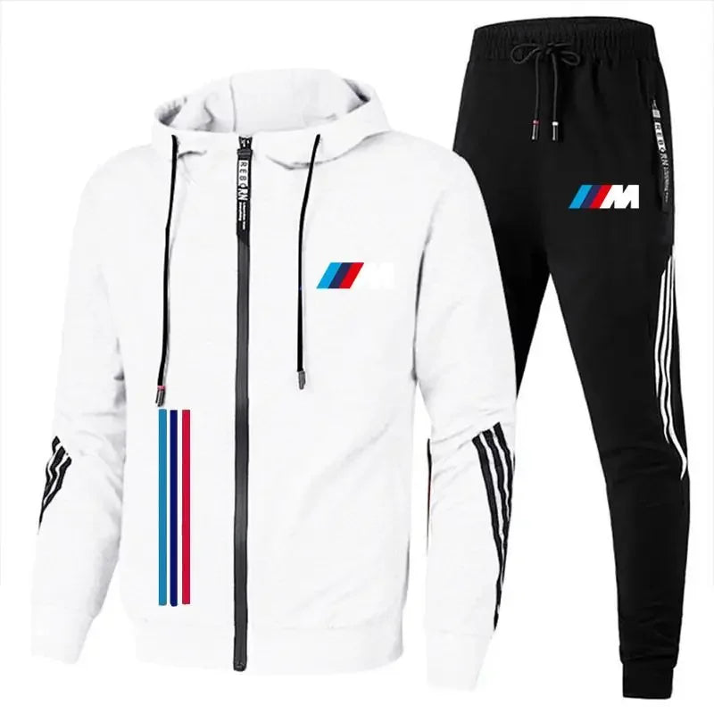 2025 Trendy BMW Men's Running Sports Set Hooded Zipper cardigan Sweatshirt Casual Fashion Two Piece Set