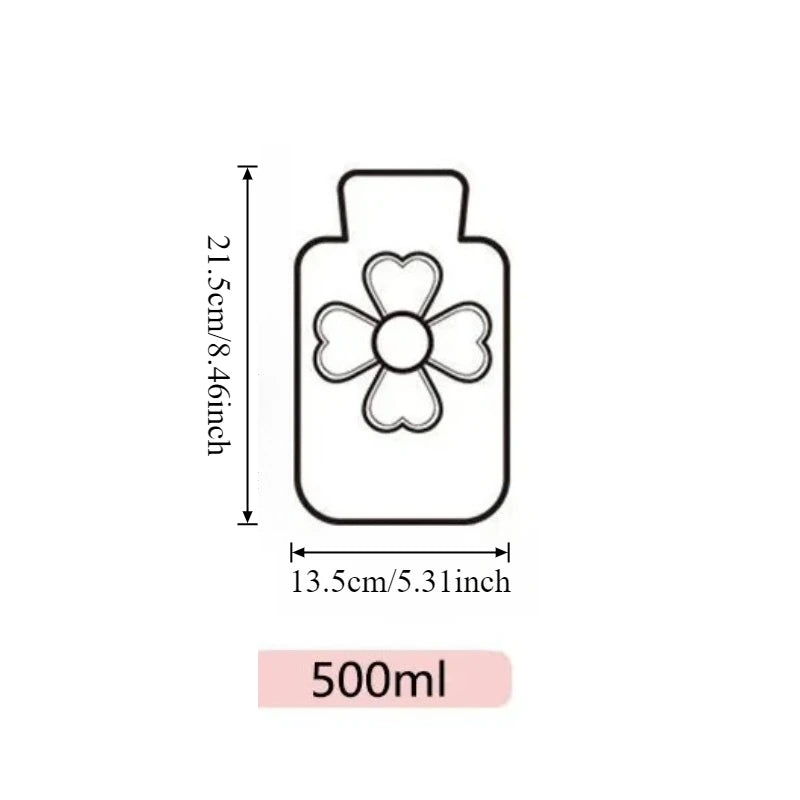 1pc 500ml Warm Water Bag Water-filled Hot Water Bottle Heat Pack Hand Warmer with Plush Cover for Winter Menstrual Cramps