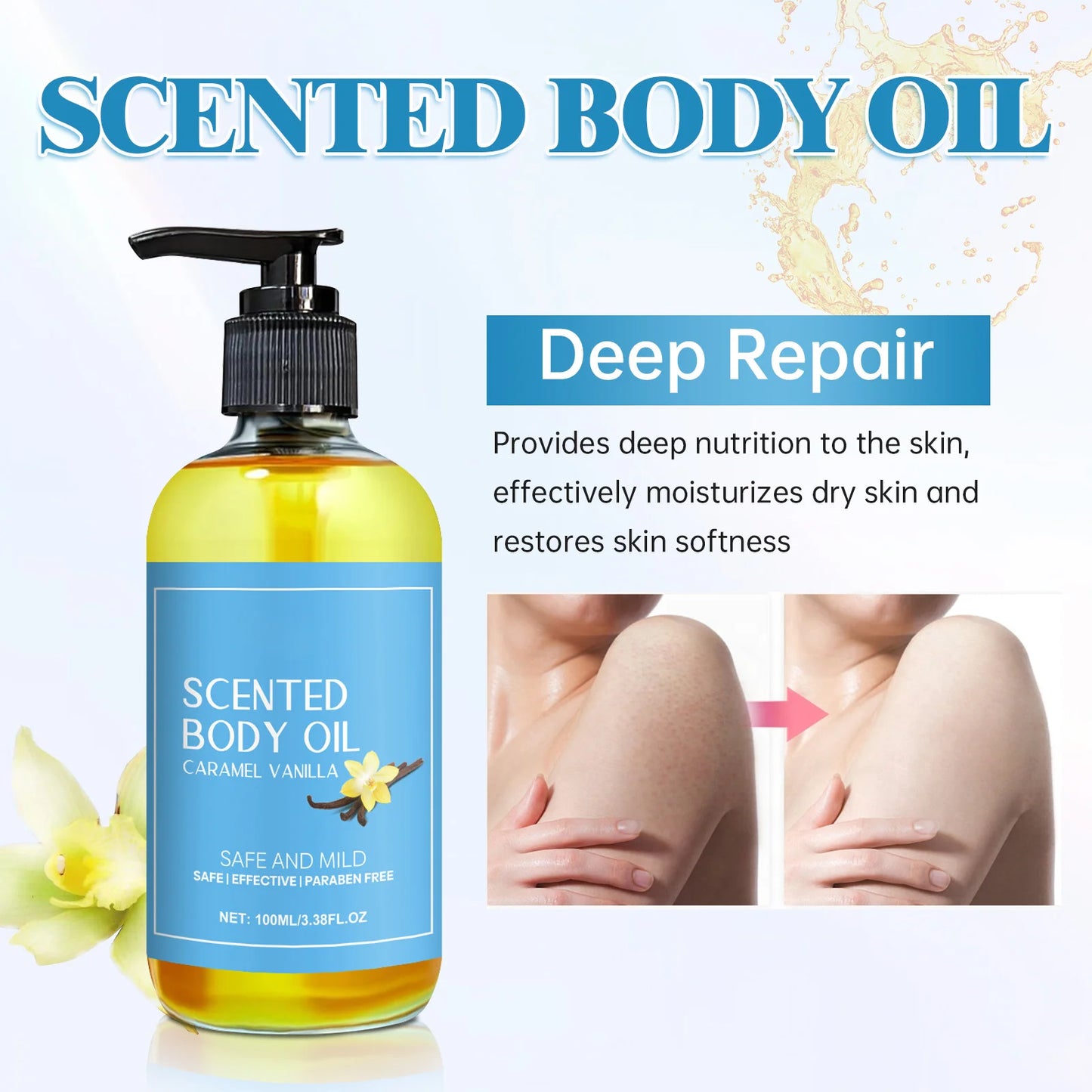 Vanilla Body Massage Oil Improve Moisturizing Relieve Stress Strengthen Essential Oils Nourishing Muscle Relaxing Body SPA Plant