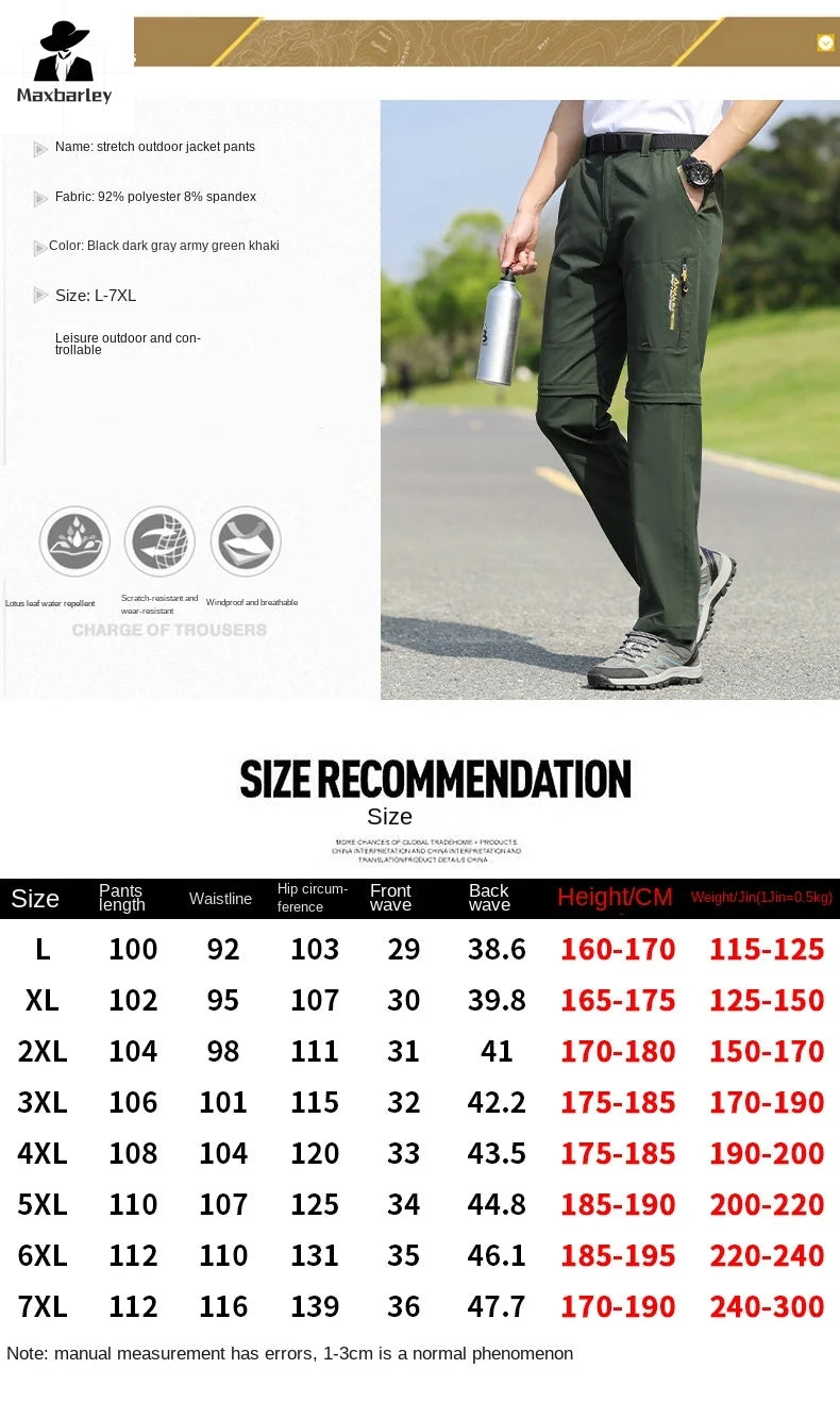 2024 Spring Cargo Pants Outdoor Stretch Lightweight Sports Pants Men's Detachable Two-section Quick-dry Camping Climber Pants