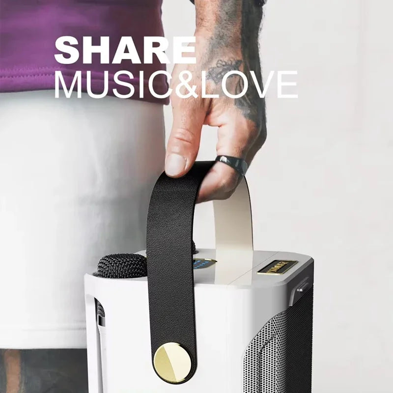360 Stereo Surround Karaoke With Dual Microphone High Power Bluetooth Speaker Boombox Portable Waterproof Wireless Subwoofer