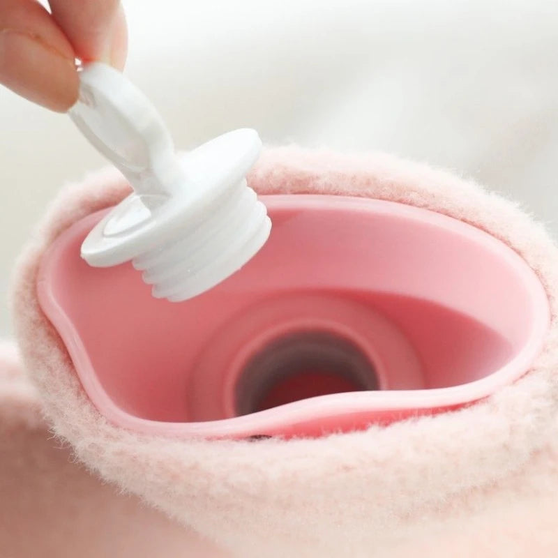 1pc 500ml Warm Water Bag Water-filled Hot Water Bottle Heat Pack Hand Warmer with Plush Cover for Winter Menstrual Cramps