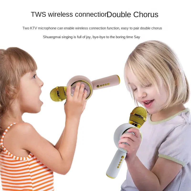 TWS Bluetooth-compatible Karaoke Microphone Wireless silencer/magic sound Microfone TF Speaker Sing Mic For Children Lovely Gift