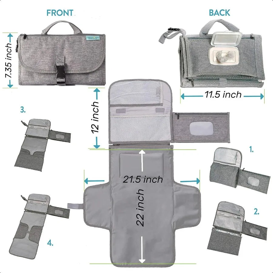 Kopi Baby Portable Diaper Changing Pad Baby Diaper Changer Travel Bag with Wipes Pocket Smart Design Portable Changing Mat Infa