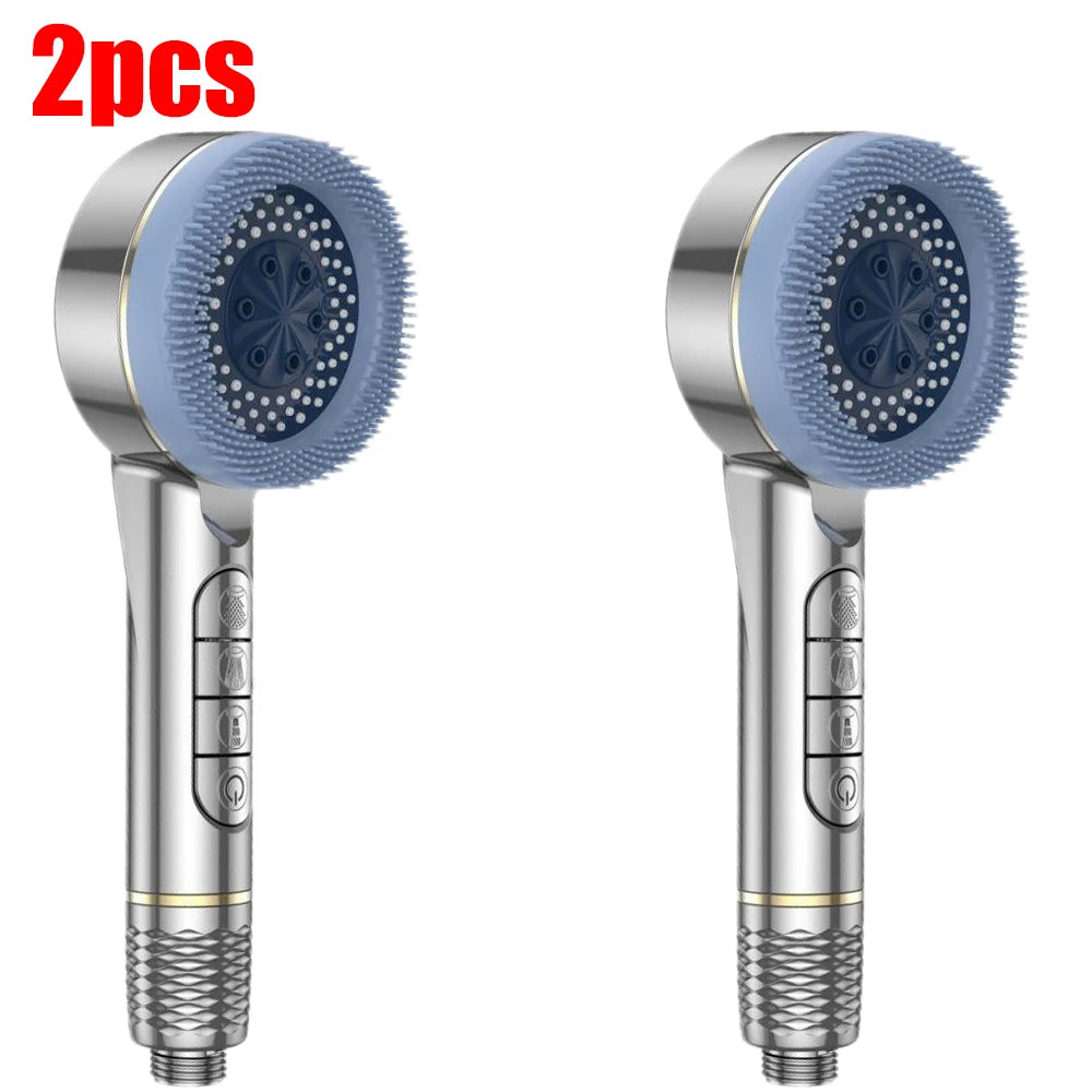 4 Modes Self-cleaning Shower Head with Silicone Brush One-Key Stop Water Massage High Pressure ABS Showerhead with Filter