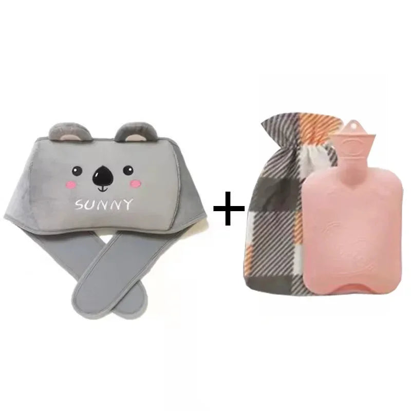 3-Piece Set Hot Water Bag Filling Water Type Hot Water Bottle Cover Plush Animal Belt Winter Menstrual Women Belly Hand Warmer