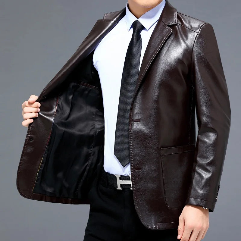2024 new Haining genuine leather jacket men's slim sheepskin suit stand collar casual middle-aged Korean jacket
