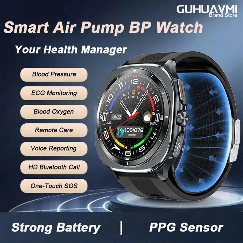 2025 New Health track Smartwatch Air Pump Airbag True Blood Pressure Health Measure Smart Watch Men Women Blood oxygen BT Call
