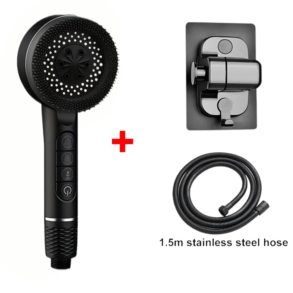 4 Modes Self-cleaning Shower Head with Silicone Brush One-Key Stop Water Massage High Pressure ABS Showerhead with Filter