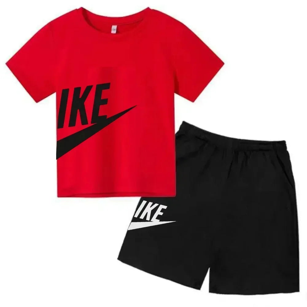 Summer Short Sleeve T Shirt +shorts 2 Piece Set Children Clothes Luxury Brand Print Sport Casual Fashion Boy Girl Kid Tracksuit