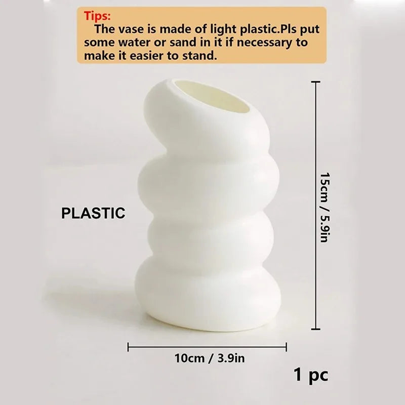 1PC Plastic Spiral White Vase Nordic Creative Flower Arrangement Container For Kitchen Living Bedroom Home Decoration Ornamen