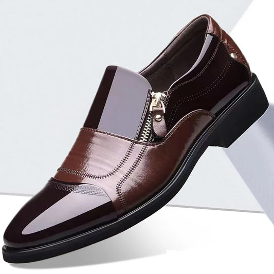 2025Men's Leather Shoes Sharp Pointed Outdoor Anti Slip Flat Fashion Business Zipper Footwear Casual Comfort Male Shoes