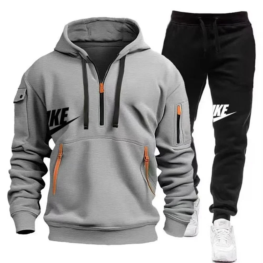 2025 New men's autumn and winter suit zipper hoodie + trousers suit casual men's sportswear warm suit