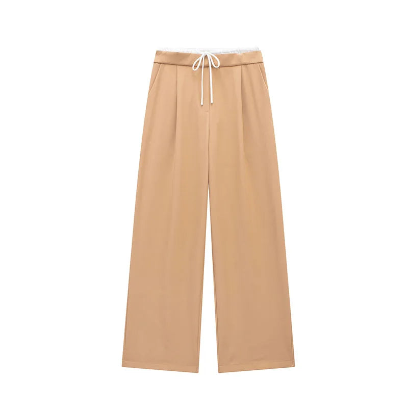 SIYANG  2024 Women Fashion Vintage Solid Straight Pants Side Zipper Drawstring Casual Trousers Spring New Female Wide Leg Pants