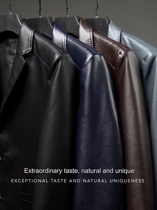 2024 new Haining genuine leather jacket men's slim sheepskin suit stand collar casual middle-aged Korean jacket