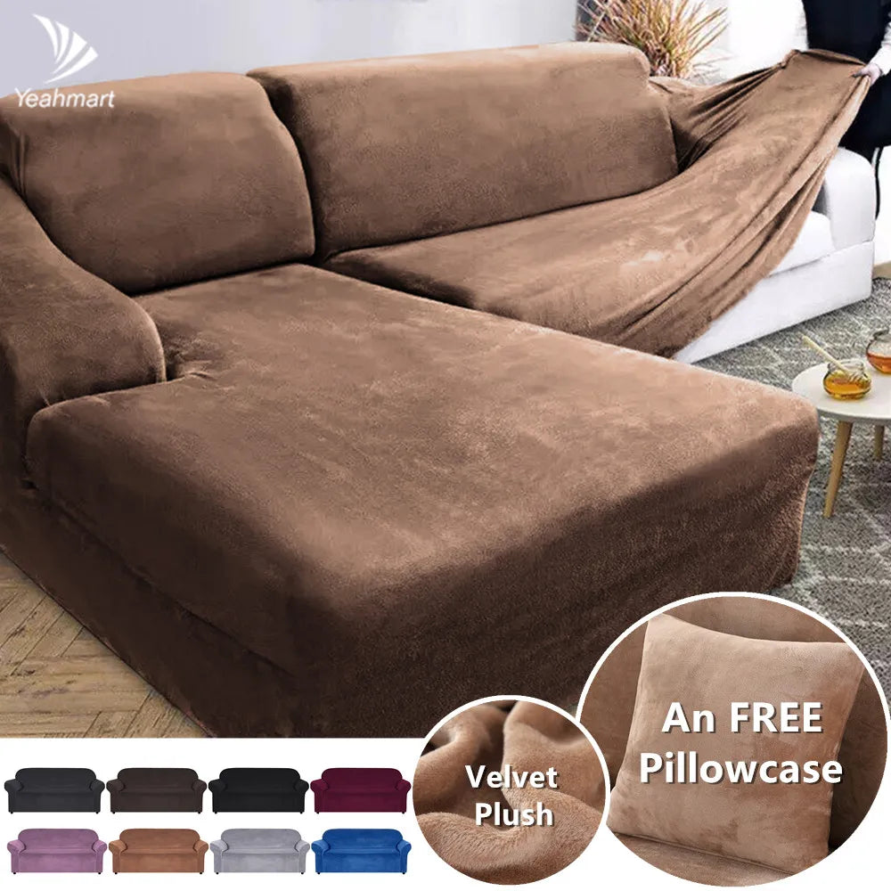 Velvet Sofa Cover Thick Elastic 1/2/3/4 Seater Sofa Cover for Living Room Velvet Plush L Shaped Corner Sofa Cover Couch Cover