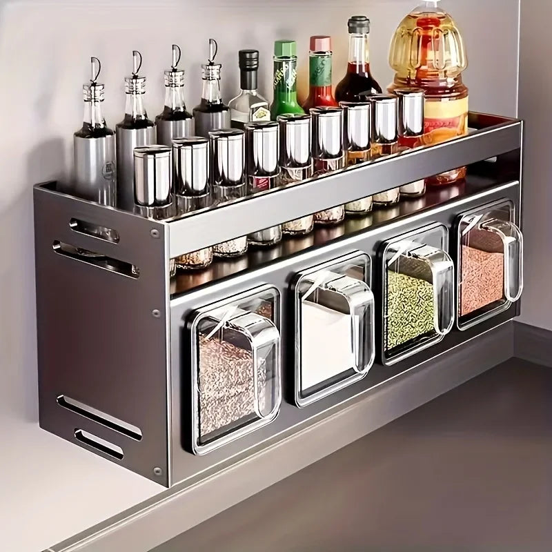 Space Saving Aluminum Spice Rack Organizer No Drilling Wall Mount Kitchen Storage Must Have for Home
