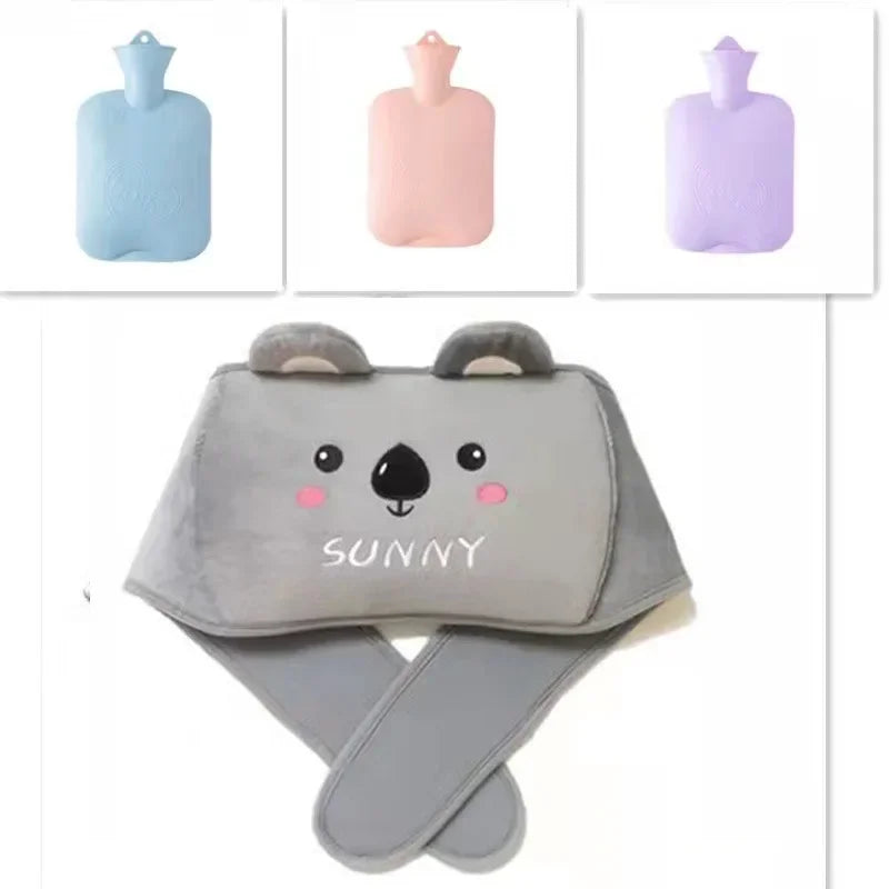 3-Piece Set Hot Water Bag Filling Water Type Hot Water Bottle Cover Plush Animal Belt Winter Menstrual Women Belly Hand Warmer