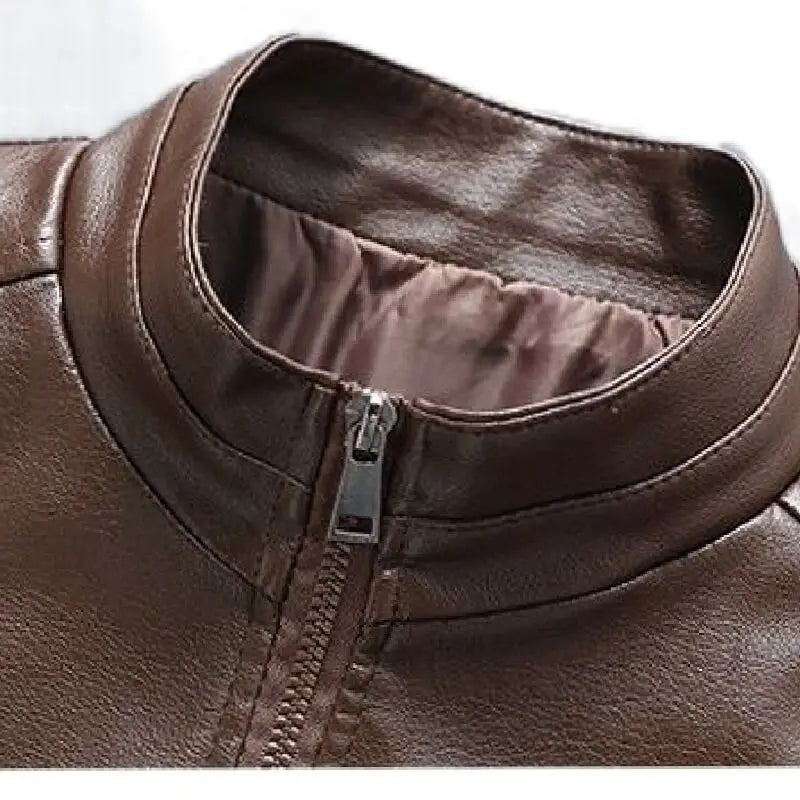 2025 New Autumn Men Leather Jacket Stand Collar Business Casual Relaxed Fit Dads Leather Jacket for Middle Aged Men Comfortable