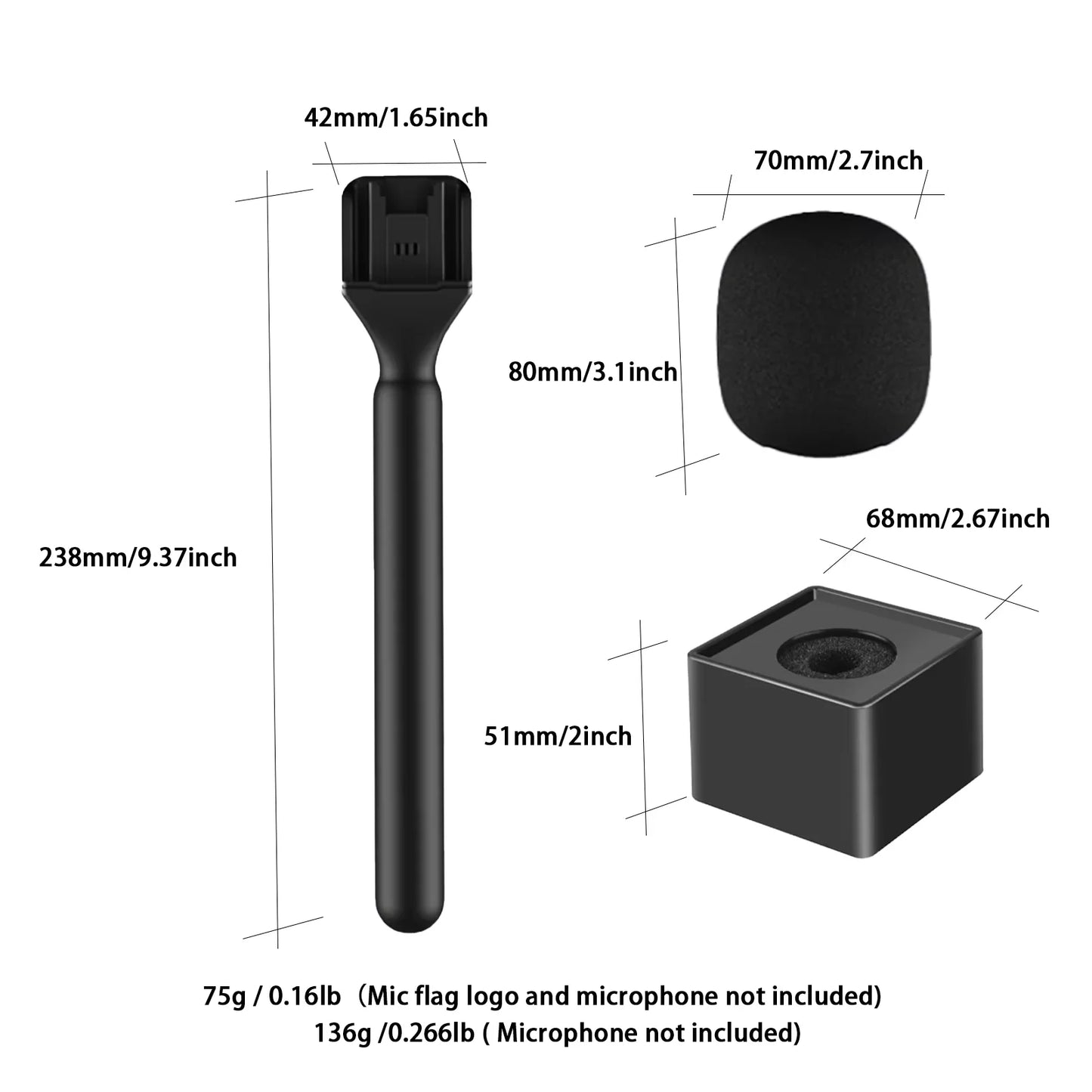 Wireless Interview Handle Microphone Adapter Compatible with DJI Rode Wireless GO Mic for Vlogging Podcast Reporters YouTube