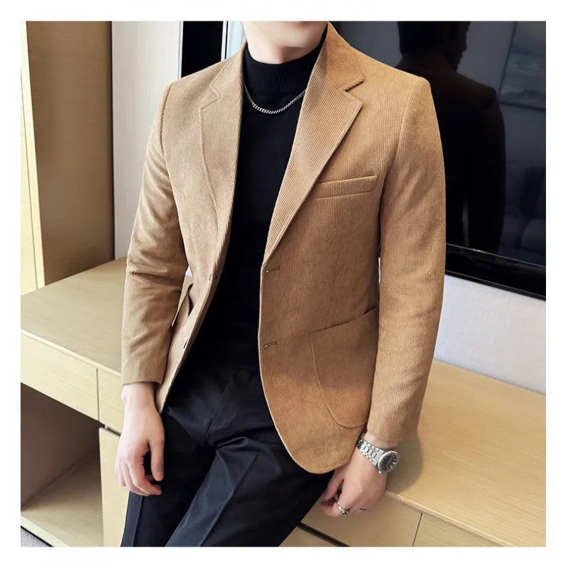 2025 New Men's Casual Corduroy Single-Breasted Blazer, Sizes M-5XL