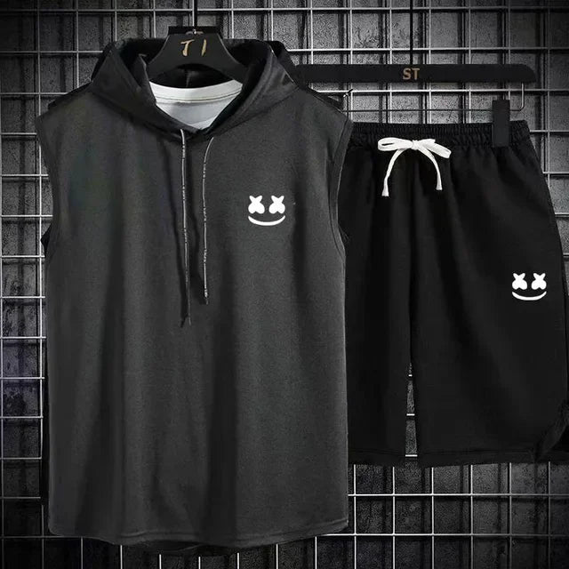 Brand Summer Men's Two Piece Set CasualT-Shirt and Shorts Set Mens Sports Suit Fashion Short Sleeve Tracksuit Hooded T-shirt